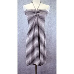 Patagonia Strapless Halter Dress XS Black Gray Stripe High Low Hem Casual Boho